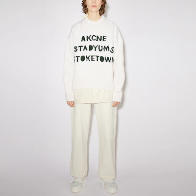 Acne Studios FW21 White Oversized Letter Print Wool Sweater Unisex. C60032-CON Lookbook Acne Studios FW21 White Oversized Letter Print Wool Sweater Unisex. C60032-CON