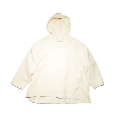 Acne Studios FW21 White Tweed Hoodie with Drawstring Letters Design. B90566-AEB