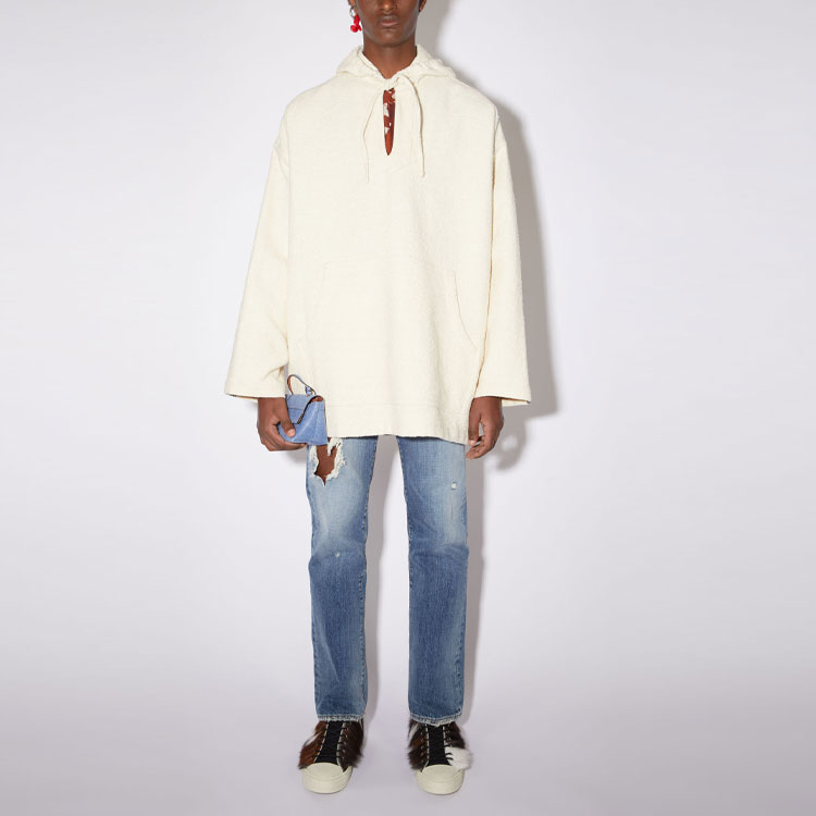 Lookbook Sudadera Acne Studios FW21 Blanca de Tweed con Letras y Cordón. B90566-AEB