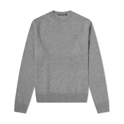Acne Studios FW21 Wool Sweater Gray - Face Emoji Crewneck Knit Pullover. C60042-990