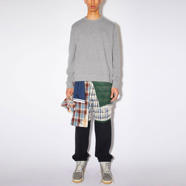 Lookbook アクネ ストゥディオズ FW21 ウール セーター グレー - フェイスエモジ クルーネックニット. C60042-990