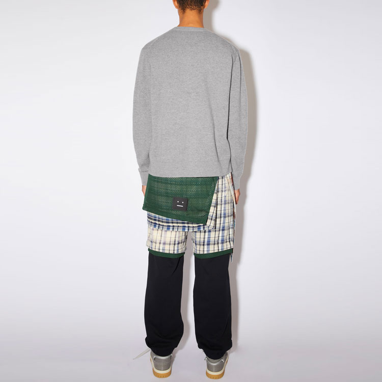 Shop アクネ ストゥディオズ FW21 ウール セーター グレー - フェイスエモジ クルーネックニット. C60042-990