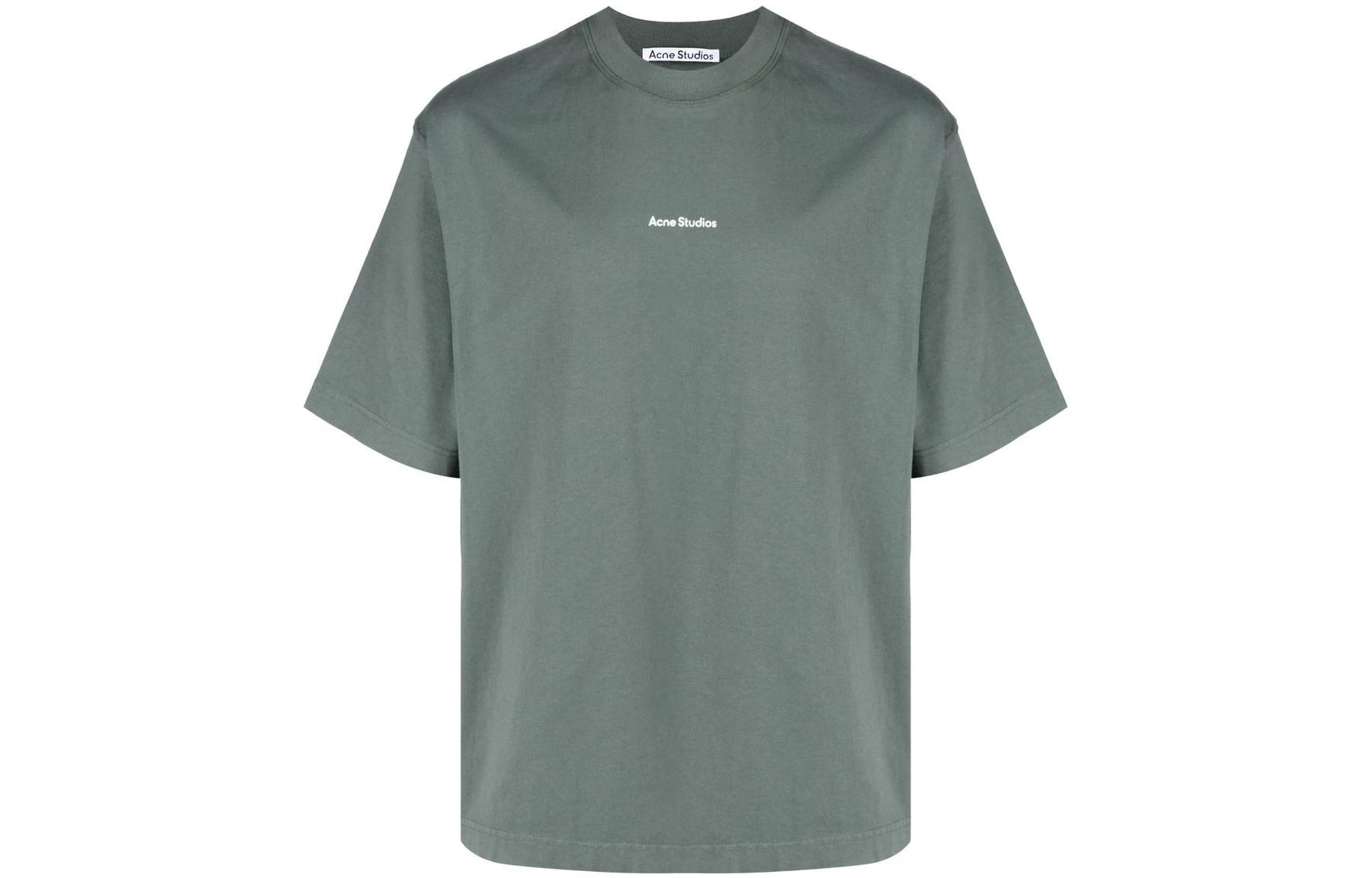 Acne Studios FW22  Green Solid Color Letter Print Crewneck T-Shirt. BL0278-CA3