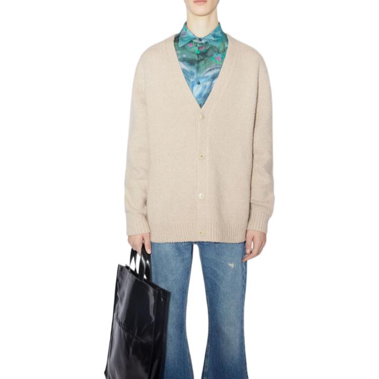 Shop Acne Studios FW22 素色V領單排扣毛衣 淺米色 B60222-CP9