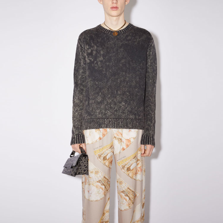 Acne Studios FW22 Acid Wash Distressed Crewneck Sweater Men’s Black Grey B60245-AA3103 圖 3