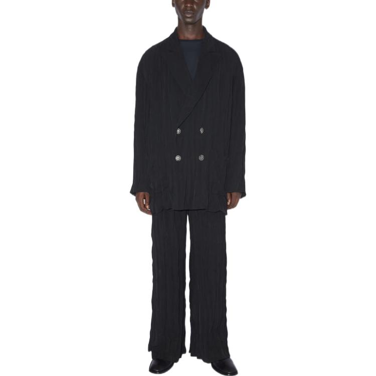 Shop Acne Studios FW22 Black Satin Double-Breasted Blazer Jacket Unisex C90129-900