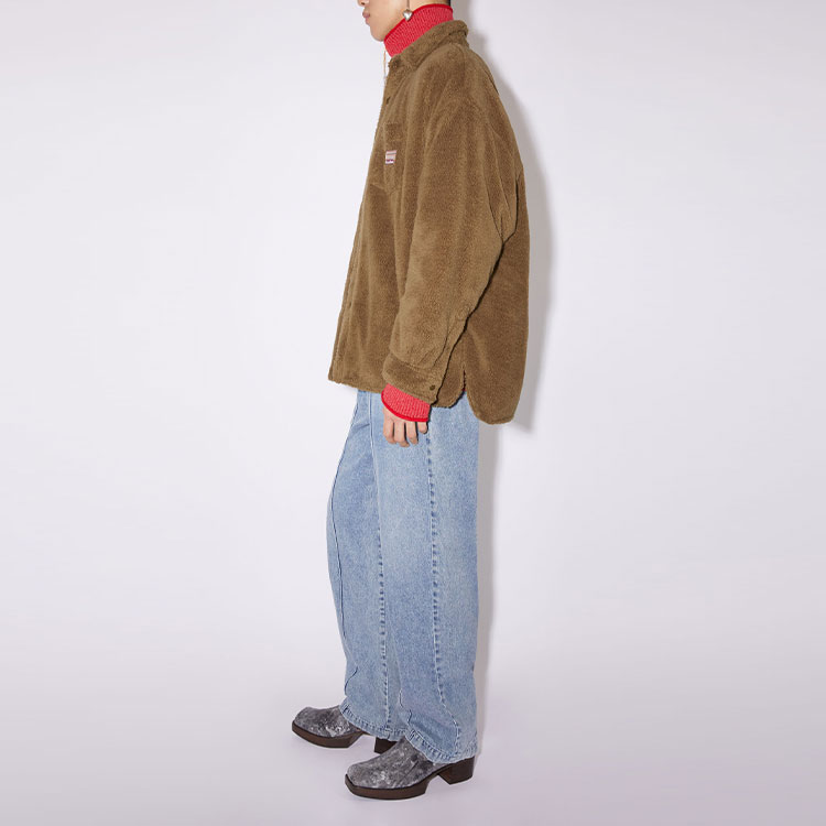 Purchase Acne Studios FW22 棕色 Logo 毛絨扣襟外套 B90656-ADZ