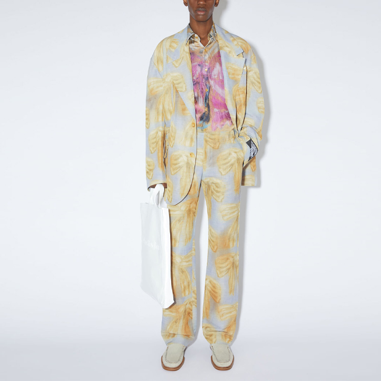 Shop Pantalones Casuales Beige Hombre Acne Studios FW22 Estampado Mariposa Rectos. BK0522-CUX