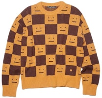Acne Studios FW22 Check Face Wool Pullover Sweater Unisex Couple Style Orange. C60055-CW7 Acne Studios FW22 Check Face Wool Pullover Sweater Unisex Couple Style Orange. C60055-CW7