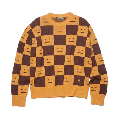 Acne Studios FW22 Check Face Wool Pullover Sweater Unisex Couple Style Orange. C60055-CW7