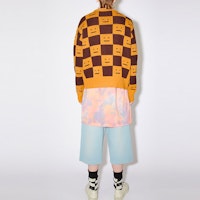 Shop Acne Studios FW22 格紋Face羊毛毛衣 情侶款 橙色 适合男女穿著 C60055-CW7