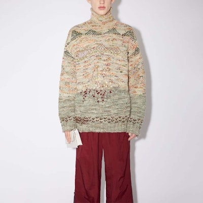 Acne Studios FW22 Curled High Neck Wool Knit Sweater Light Brown B60242-BA5 Lookbook Acne Studios FW22 Curled High Neck Wool Knit Sweater Light Brown B60242-BA5