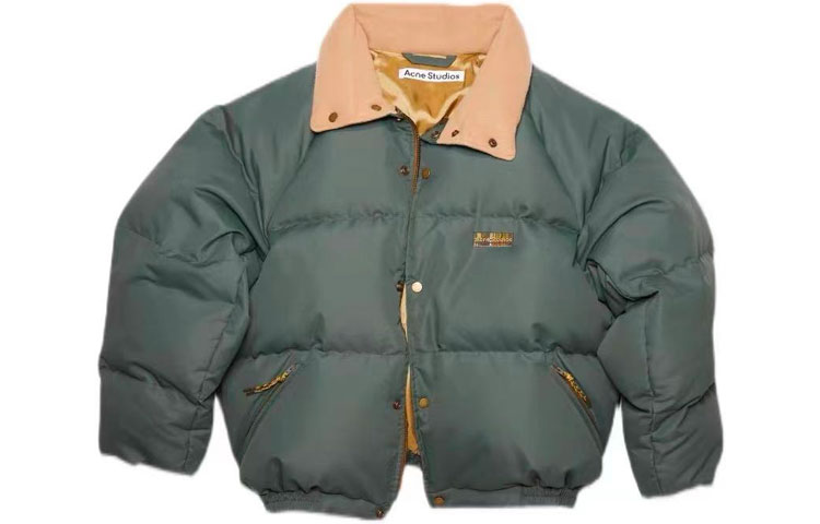 Acne Studios FW22 Down Jacket Solid Stand Collar - Gray Green B90622-AB8