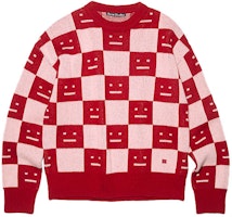 Acne Studios FW22 Face Plaid Wool Crewneck Sweater Unisex Red C60055-CW6 Acne Studios FW22 Face Plaid Wool Crewneck Sweater Unisex Red C60055-CW6