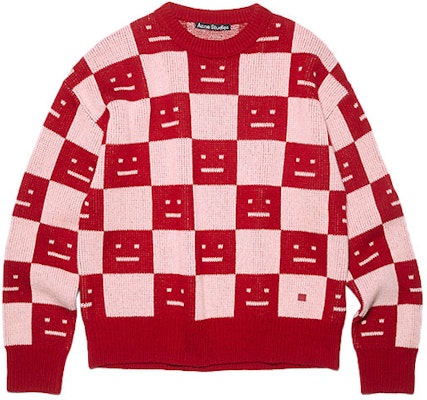 アクネ ストゥディオズ FW22 フェイス チェック柄 ウール クルーネックスウェット ユニセックス レッド C60055-CW6 Order アクネ ストゥディオズ FW22 フェイス チェック柄 ウール クルーネックスウェット ユニセックス レッド C60055-CW6