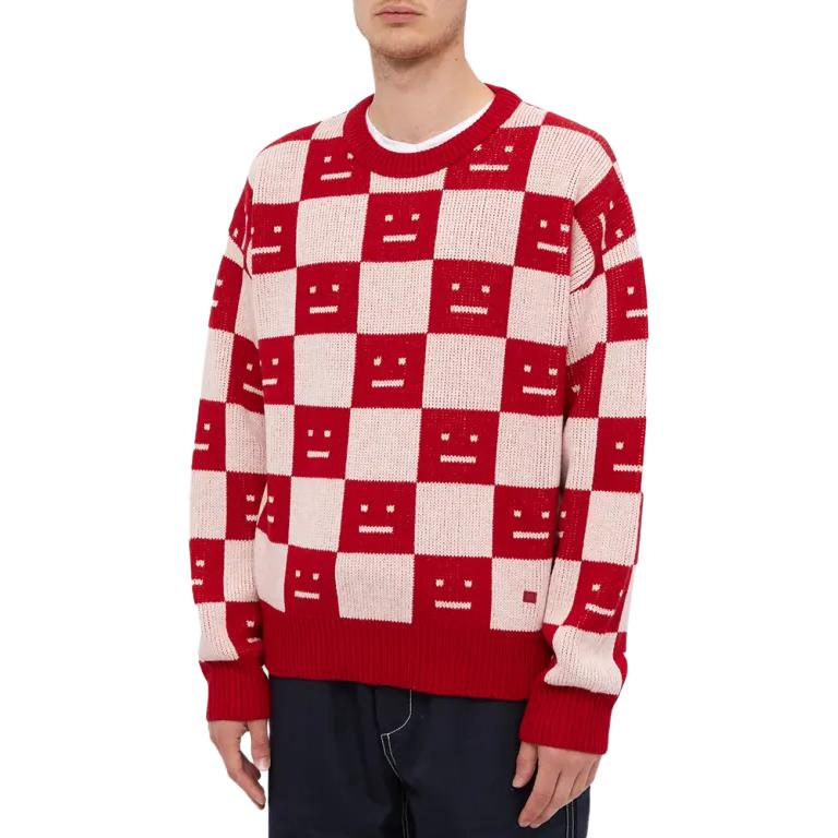 Purchase アクネ ストゥディオズ FW22 フェイス チェック柄 ウール クルーネックスウェット ユニセックス レッド C60055-CW6