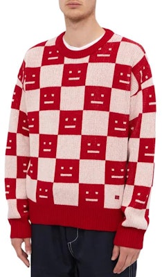 アクネ ストゥディオズ FW22 フェイス チェック柄 ウール クルーネックスウェット ユニセックス レッド C60055-CW6 Purchase アクネ ストゥディオズ FW22 フェイス チェック柄 ウール クルーネックスウェット ユニセックス レッド C60055-CW6