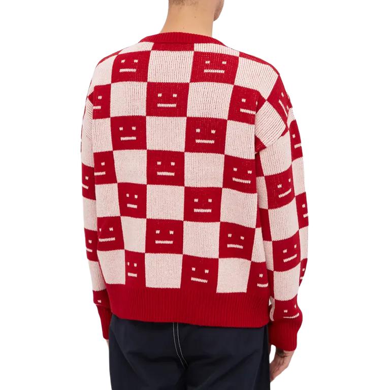 Details for アクネ ストゥディオズ FW22 フェイス チェック柄 ウール クルーネックスウェット ユニセックス レッド C60055-CW6