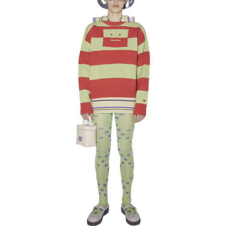 Shop Acne Studios FW22 Face Wool Striped Knit Sweater Unisex Light Green C60066-DA5