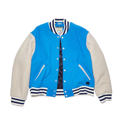 Acne Studios FW22 Gemstone Blue Colorblock Striped Baseball Jacket Unisex. C90118-CS0
