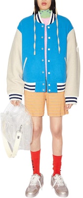 Acne Studios FW22 Gemstone Blue Colorblock Striped Baseball Jacket Unisex. C90118-CS0 Lookbook Acne Studios FW22 Gemstone Blue Colorblock Striped Baseball Jacket Unisex. C90118-CS0