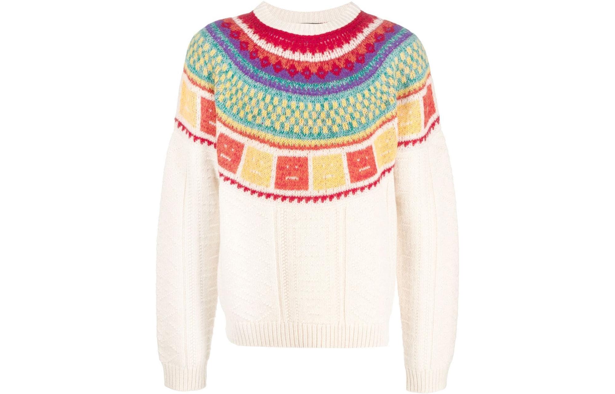 Acne Studios FW22 Geometric Jacquard Knit Wool Sweater Unisex Beige C60058-CWK