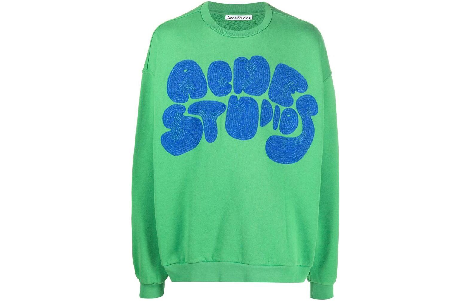 Acne Studios FW22 Green Colorblock Logo Embroidered Long Sleeve Sweatshirt Mens. BI0172-BDM