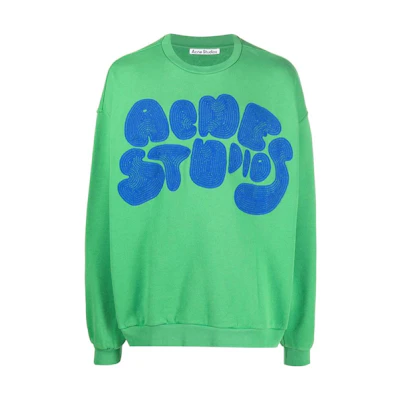 Acne Studios FW22 Green Colorblock Logo Embroidered Long Sleeve Sweatshirt Mens. BI0172-BDM