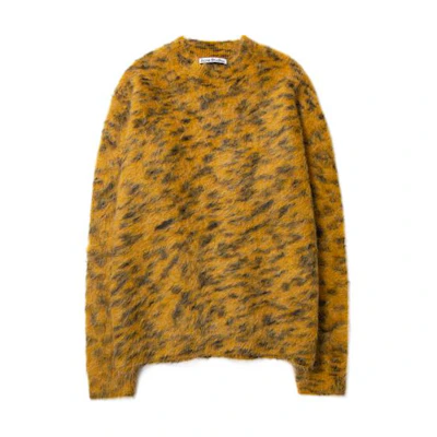 Acne Studios FW22 Leopard Knit Crewneck Sweater Men’s Mustard Yellow B60250-BQT
