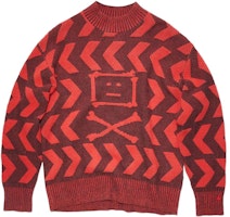 Acne Studios FW22 Red Half-Turtleneck Pullover Sweater with Smiley Logo Unisex C60063-DAA Acne Studios FW22 Red Half-Turtleneck Pullover Sweater with Smiley Logo Unisex C60063-DAA