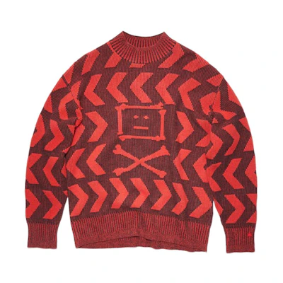 Acne Studios FW22 Red Half-Turtleneck Pullover Sweater with Smiley Logo Unisex C60063-DAA
