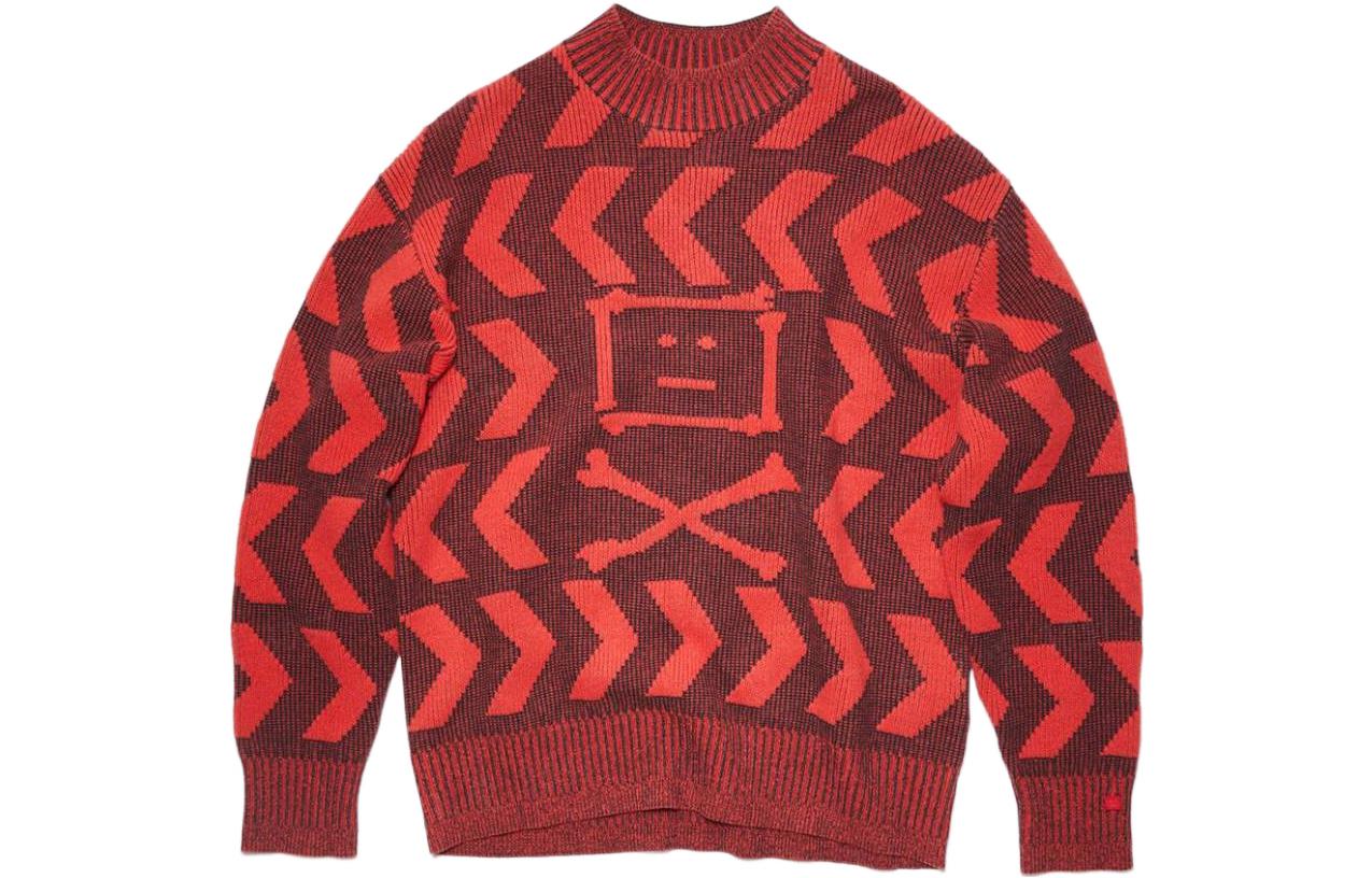 Order Acne Studios FW22 Red Half-Turtleneck Pullover Sweater with Smiley Logo Unisex C60063-DAA