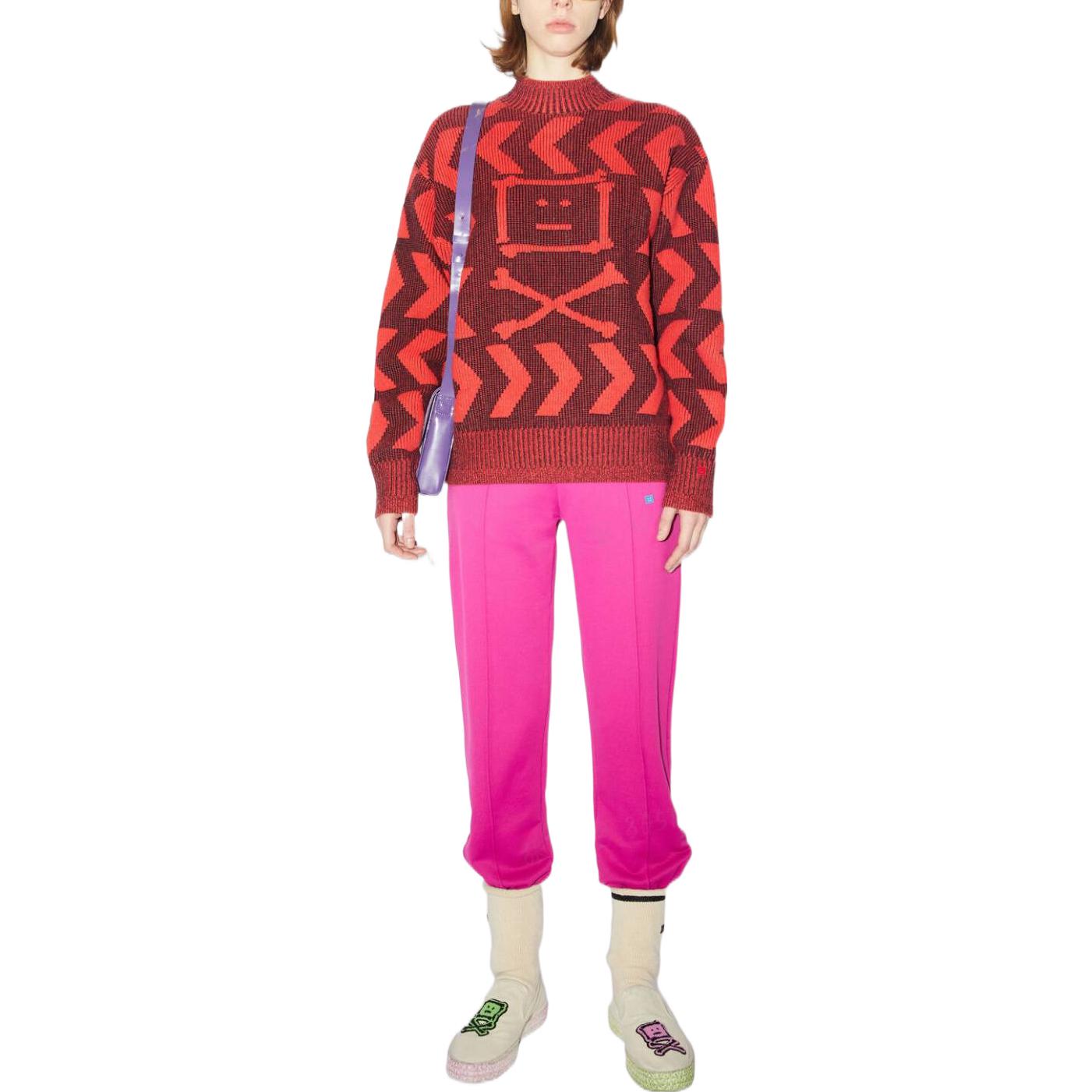 Lookbook Acne Studios FW22 Red Half-Turtleneck Pullover Sweater with Smiley Logo Unisex C60063-DAA