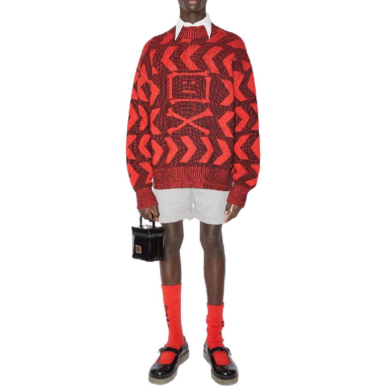 Details for Acne Studios FW22 Red Half-Turtleneck Pullover Sweater with Smiley Logo Unisex C60063-DAA