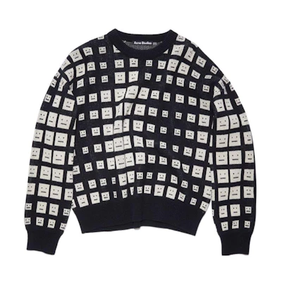Acne Studios FW22 Smiley Checkered Knit Sweater Unisex Black. C60060-900