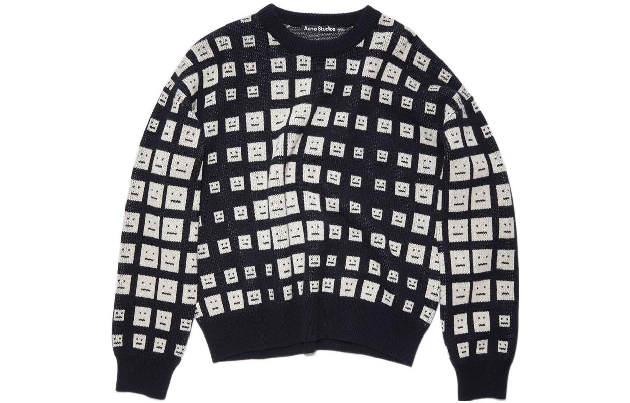 Order Acne Studios FW22 Smiley Checkered Knit Sweater Unisex Black. C60060-900