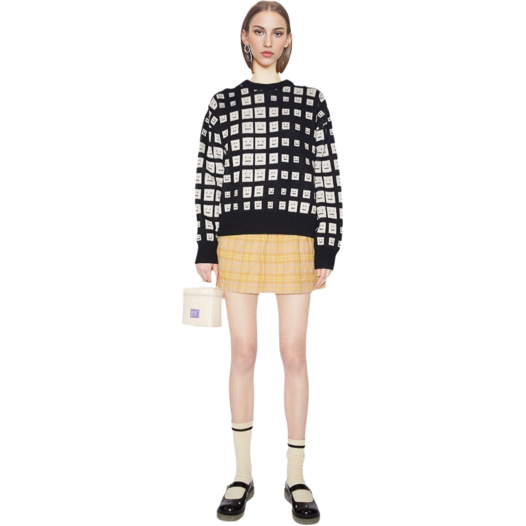 Lookbook Acne Studios FW22 Smiley Checkered Knit Sweater Unisex Black. C60060-900