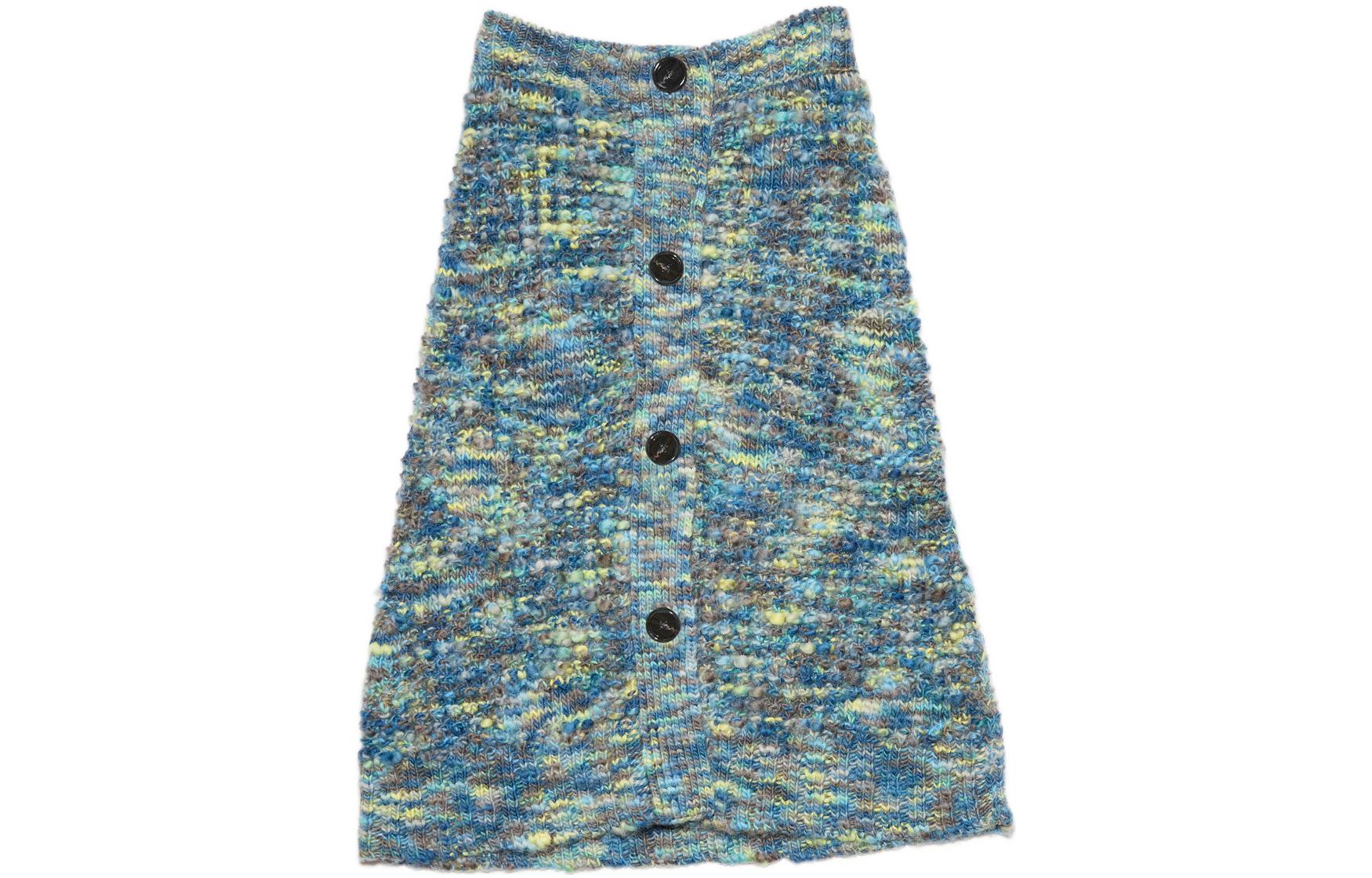 Acne Studios FW22 Solid Blue Knit Midi Skirt with Single Button Closure AF0281-ALD