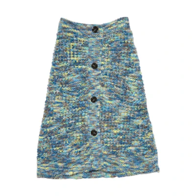Acne Studios FW22 Solid Blue Knit Midi Skirt with Single Button Closure AF0281-ALD