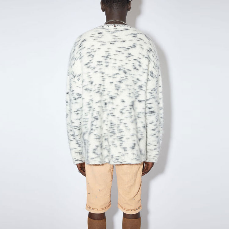 Shop Cardigan Acne Studios FW22 Mohair Bertompok Kelabu Putih Single-Breasted. B60256-AEG