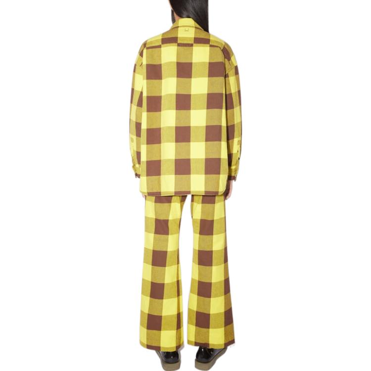 Shop Kemeja Lengan Panjang Kotak-Kotak Kuning Acne Studios FW22 Unisex. C90117-CL2