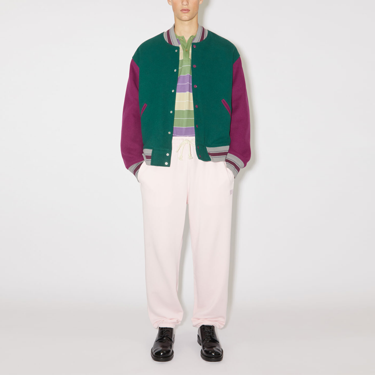 Lookbook Acne Studios FW23  Face Patch Colorblock Varsity Jacket Purple Green. C90162-DJJ