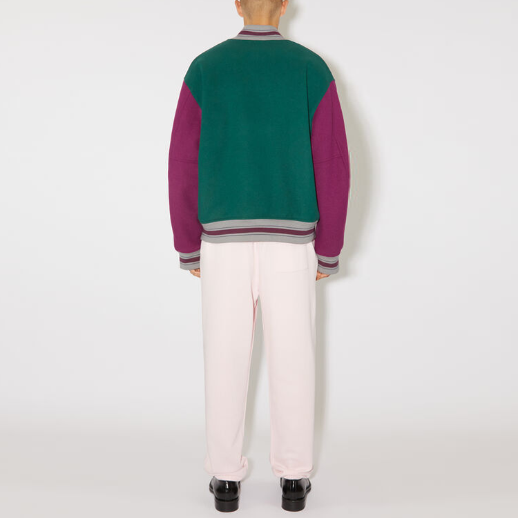 Shop Acne Studios FW23  Face Patch Colorblock Varsity Jacket Purple Green. C90162-DJJ