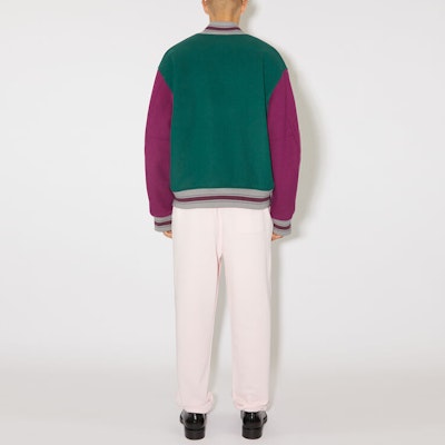 Acne Studios FW23 Face Patch Colorblock Varsity Jacket Purple Green. C90162-DJJ Shop Acne Studios FW23 Face Patch Colorblock Varsity Jacket Purple Green. C90162-DJJ