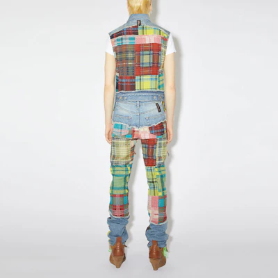 Acne Studios FW23 Slim Fit Check Frayed Denim Vest Biru Tengah B90705-863 Shop Acne Studios FW23 Slim Fit Check Frayed Denim Vest Biru Tengah B90705-863