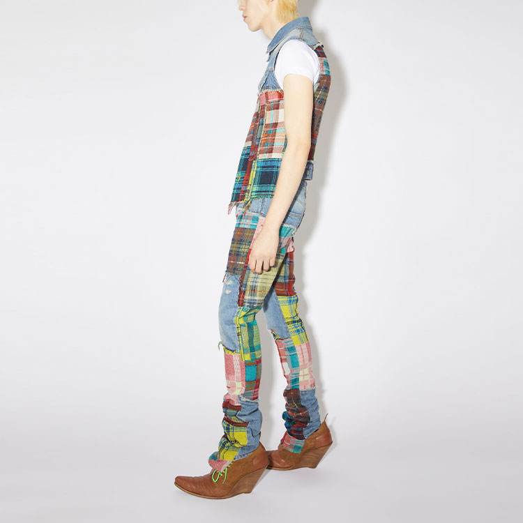 Acne Studios FW23  Slim Fit Check Frayed Denim Vest Mid Blue B90705-863 圖 5
