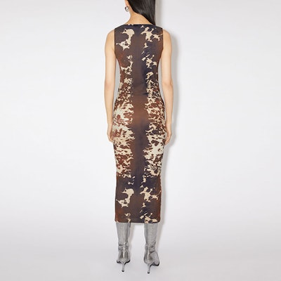 Acne Studios FW23 Coklat Almond Gaun Midi Tanpa Lengan dengan Cetakan Serata A20581-ADS Shop Acne Studios FW23 Coklat Almond Gaun Midi Tanpa Lengan dengan Cetakan Serata A20581-ADS