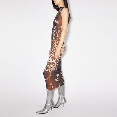 Acne Studios FW23 Coklat Almond Gaun Midi Tanpa Lengan dengan Cetakan Serata A20581-ADS Purchase Acne Studios FW23 Coklat Almond Gaun Midi Tanpa Lengan dengan Cetakan Serata A20581-ADS