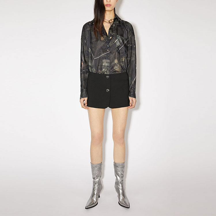 Lookbook Acne Studios FW23 Black Minimalist Flap Pocket Button Casual Skirt AF0400-900