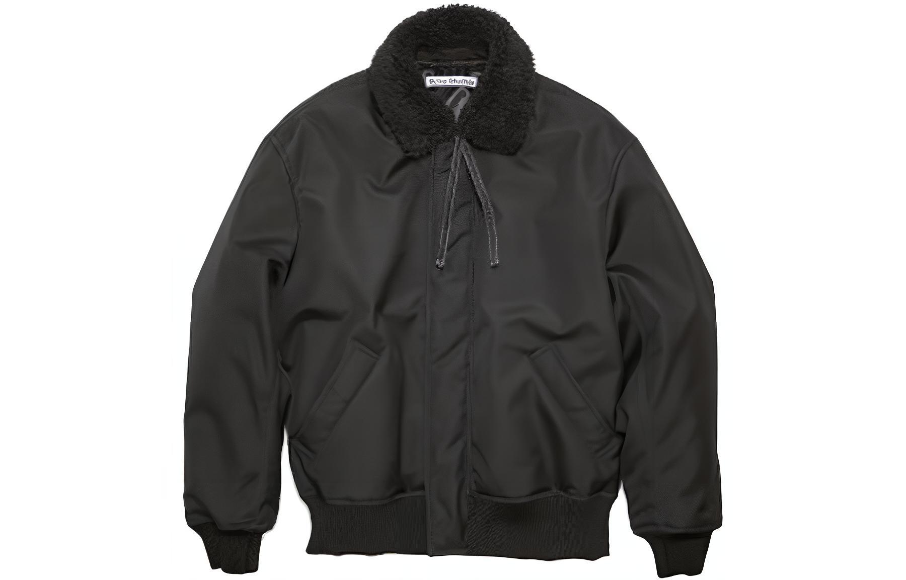 Acne Studios FW23 Black Wool-Collar Zip-Up Loose Fit Bomber Jacket B90710-900